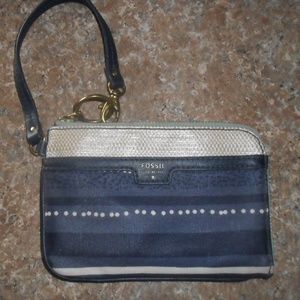 Fossil Wristlet Oilcloth Denim Blues NWOT Must See